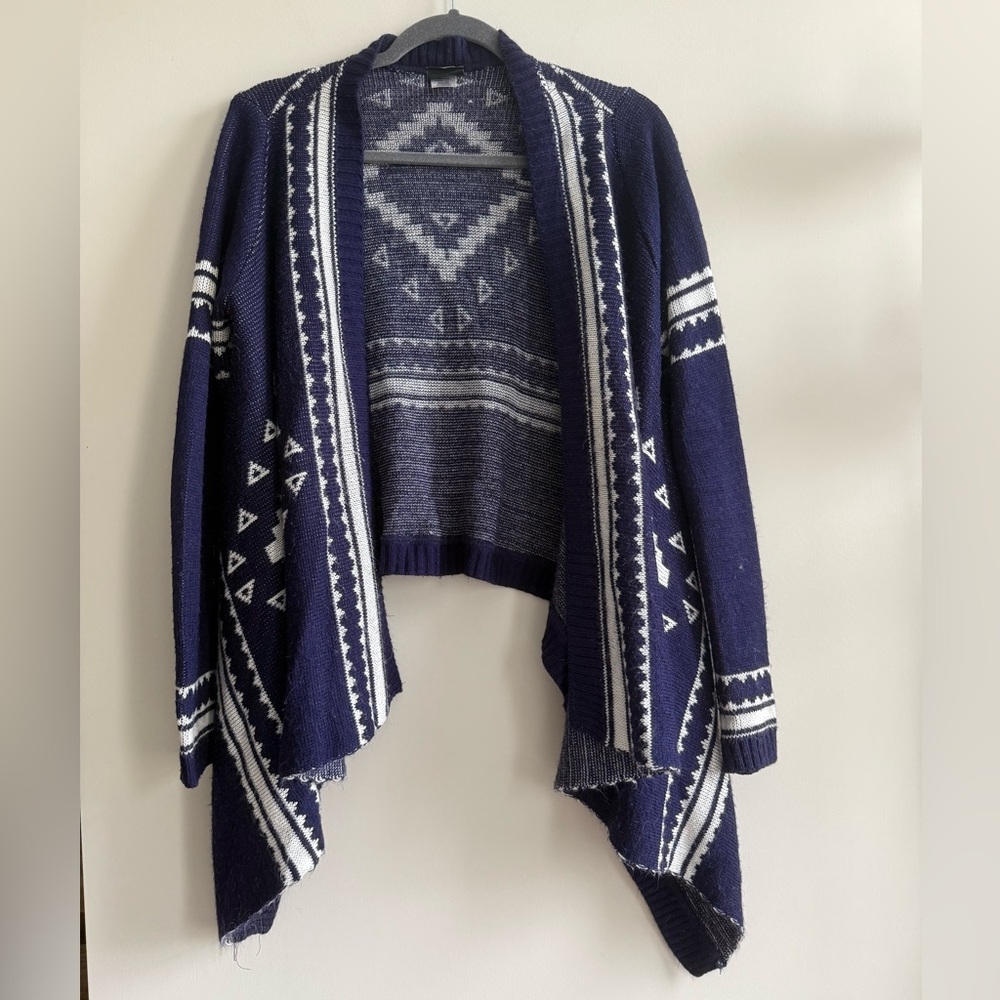 Mingle Navy Blue Geometric Pattern Women's Sweater